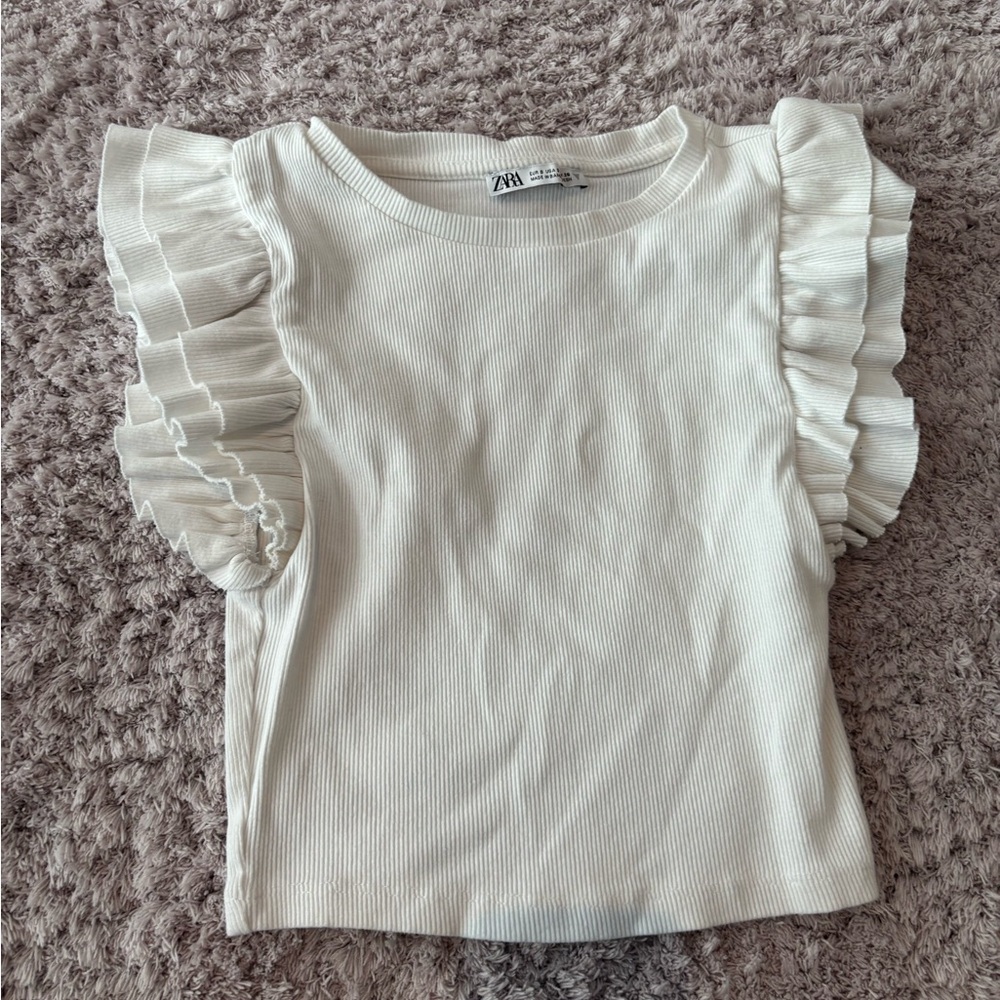 Zara White Ruffle Sleeve Top
